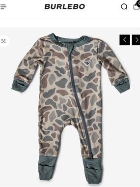 BURLEBO Olive & Taupe Camo Zip Footed One-Piece